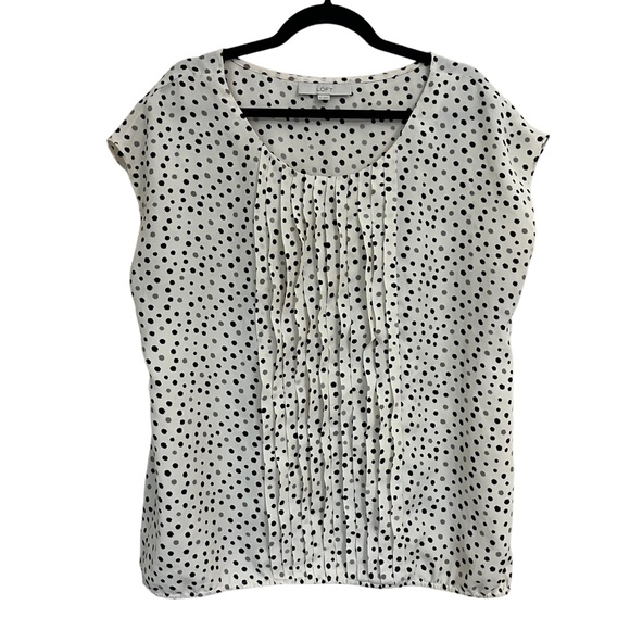 Loft, short sleeve blouse, top w/round square pattern pleating on front XL - Picture 5 of 10